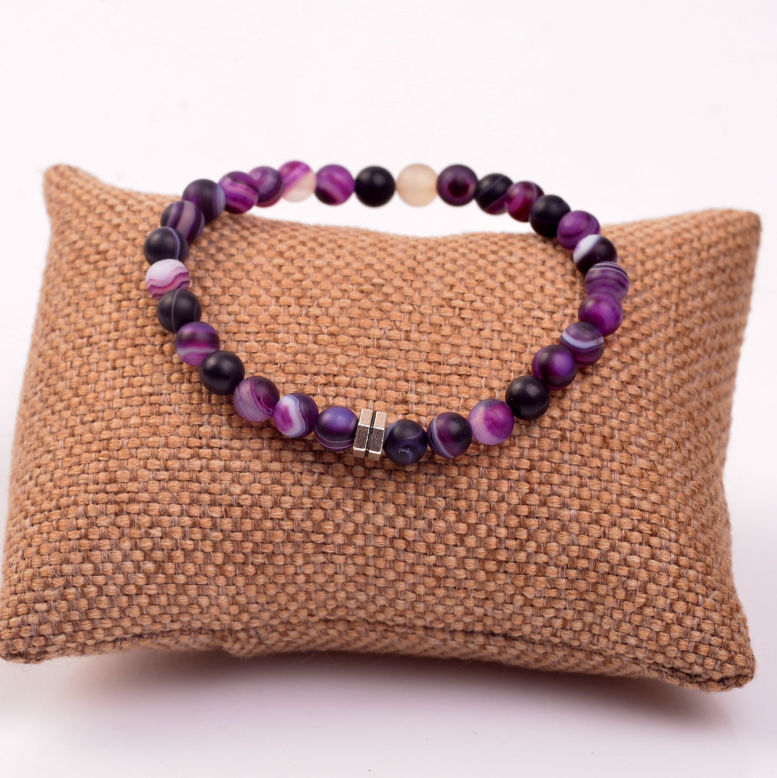 Mor Mat Akik Taşı Bileklik ( 6 mm ) Taş Sandığı