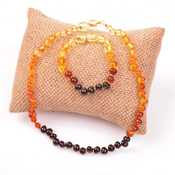 Damla Kehribar Bebek Kolyesi Bebek Bilekliği Set