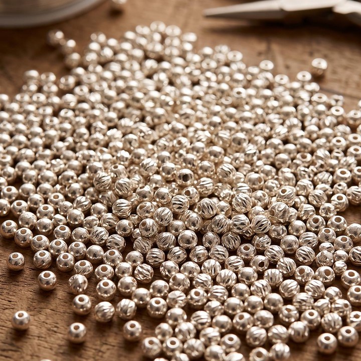 10 Adet Çok Küçük Gümüş Top - 2 mm Kalem İşçilikli