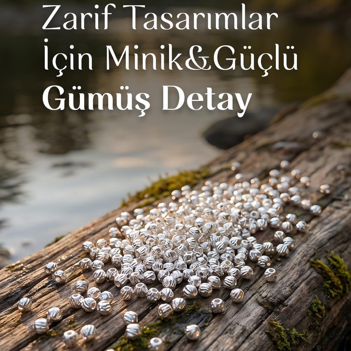 10 Adet Çok Küçük Gümüş Top - 2 mm Kalem İşçilikli