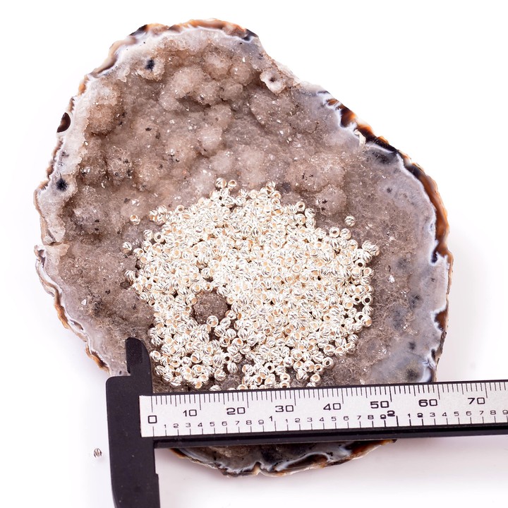 10 Adet Çok Küçük Gümüş Top - 2 mm Kalem İşçilikli - 2