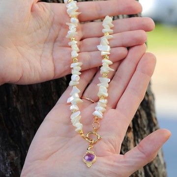 Ametist Sallantılı Sedef Kolye – Yumuşak Hareket, Derin Tonlar - 2