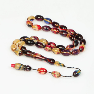 Alacalı Sıkma Kehribar Tesbih (7×11 mm)