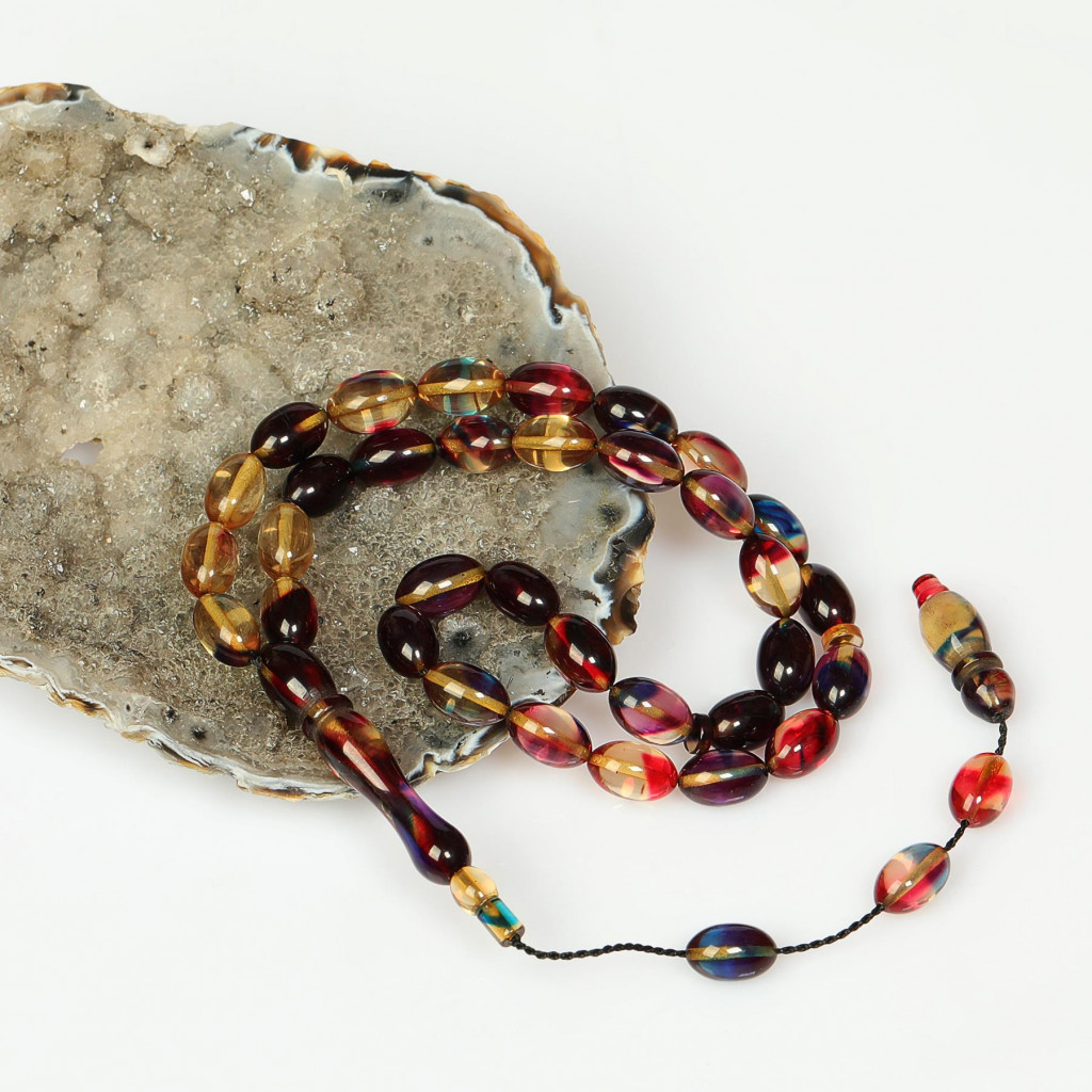 Alacalı Sıkma Kehribar Tesbih (7×11 mm)