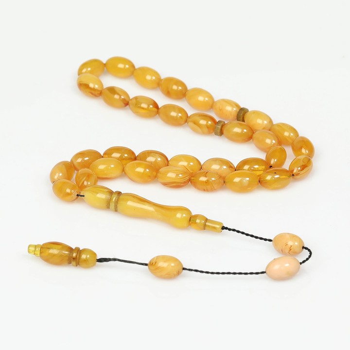 Hareli Sarı Sıkma Kehribar Tesbih (7×11 mm) - 1