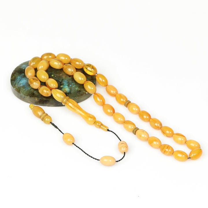 Hareli Sarı Sıkma Kehribar Tesbih (7×11 mm) - 2