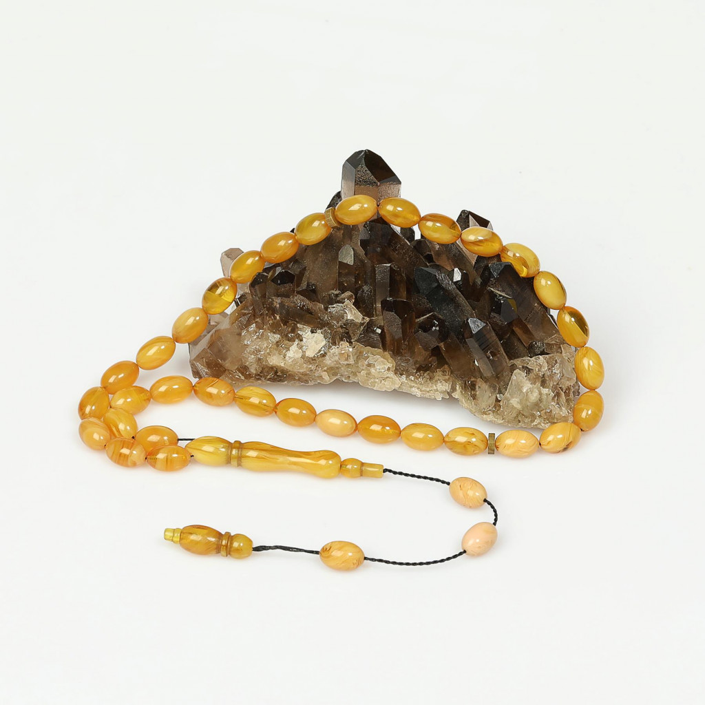 Hareli Sarı Sıkma Kehribar Tesbih (7×11 mm)