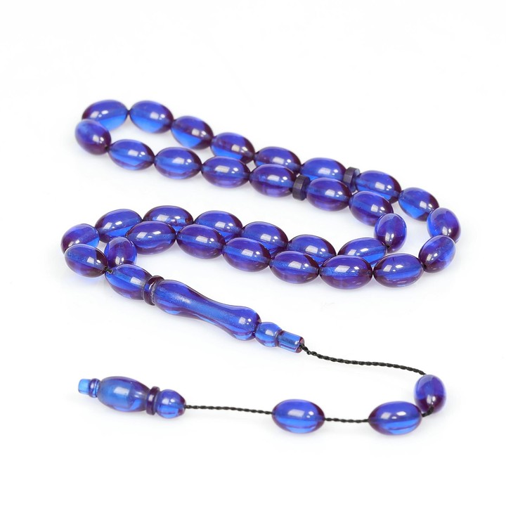 Azure Mavi Sıkma Kehribar Tesbih (7×11 mm) - 1
