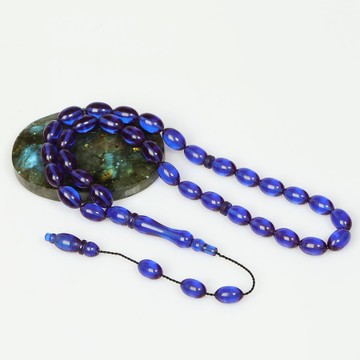Azure Mavi Sıkma Kehribar Tesbih (7×11 mm) - 2