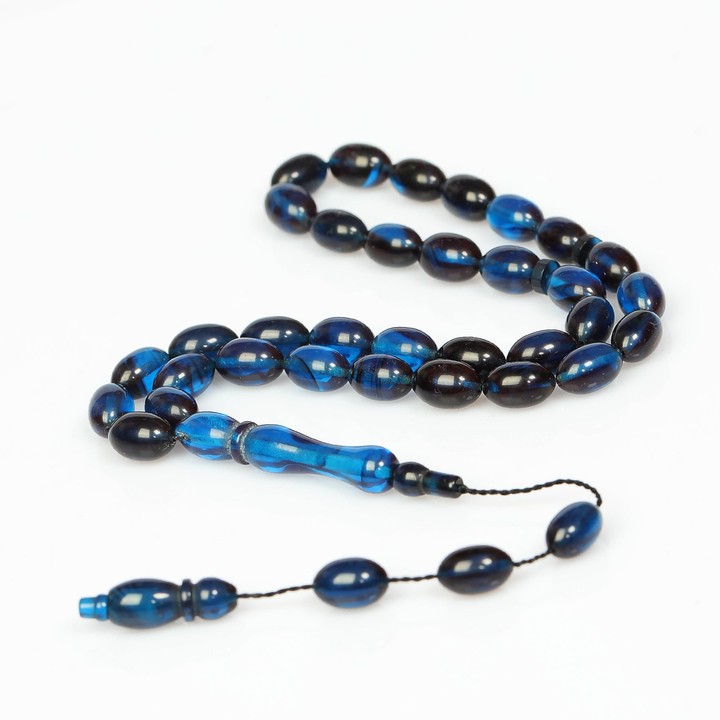 Mavi-Siyah Sıkma Kehribar Tesbih (7×11 mm) - 1