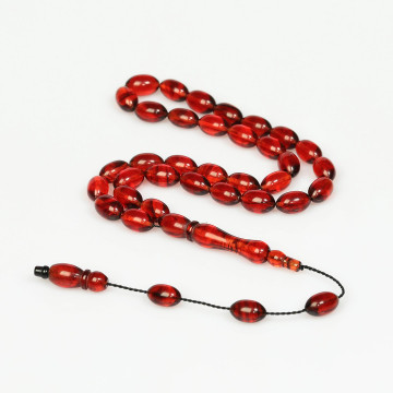 Kırmızı Renk Sıkma Kehribar Tesbih (7*11 mm)