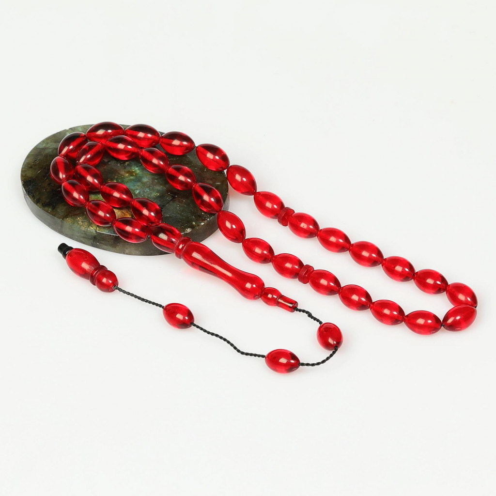 Kor Kırmızı Sıkma Kehribar Tesbih (7*11 mm)