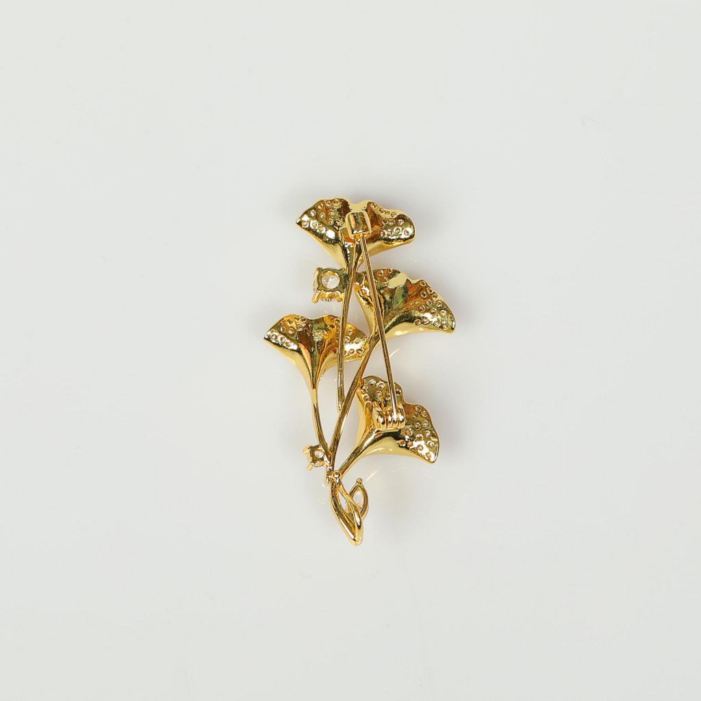 İncili Orkide Demeti Altın Renk Broş - Gerçek İncili