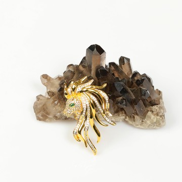 Yeşil Gözlü Altın Renk Aslan Kafası Broş - 2