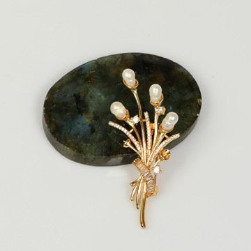 İnci Buketi - Altın Renk Broş - 2