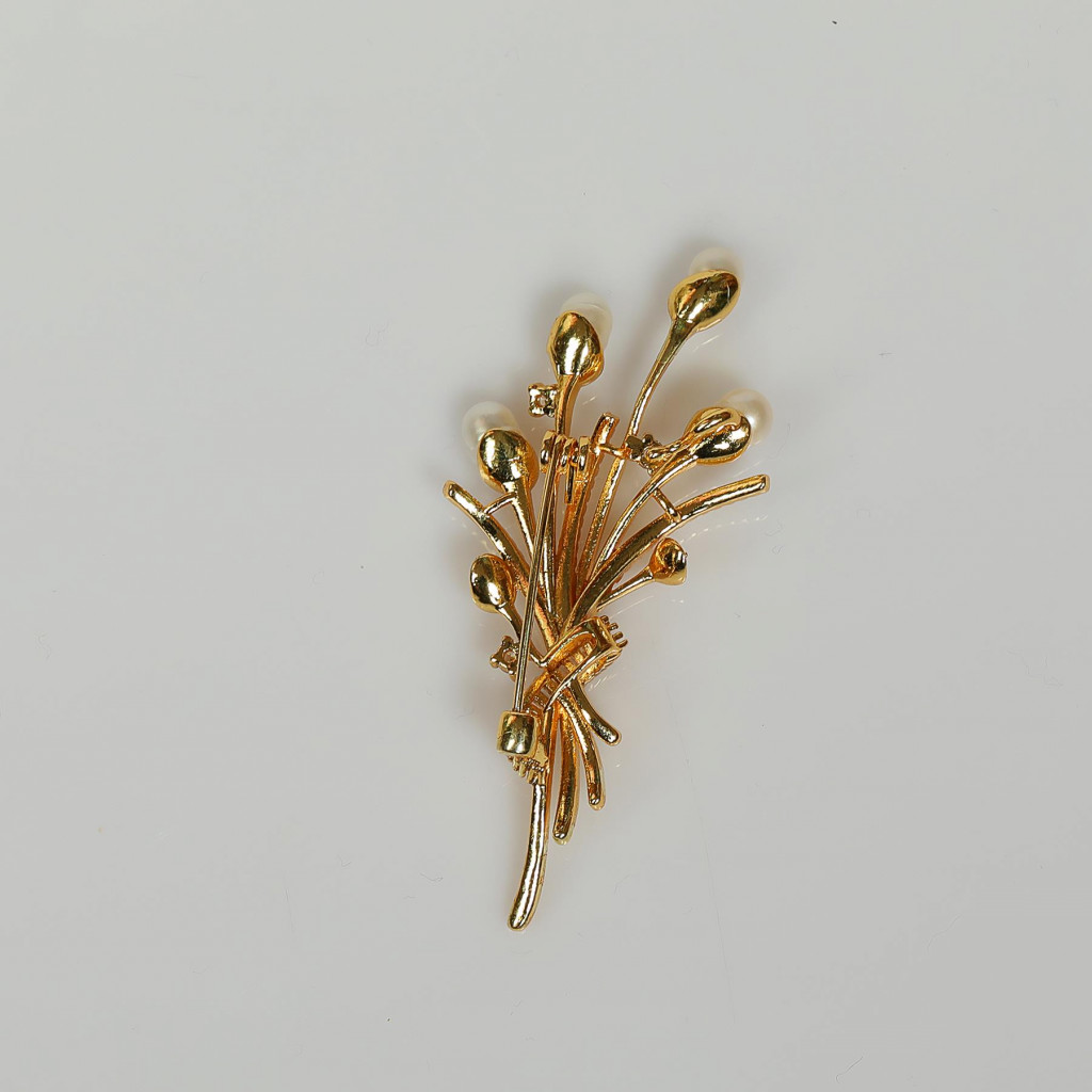 İnci Buketi - Altın Renk Broş