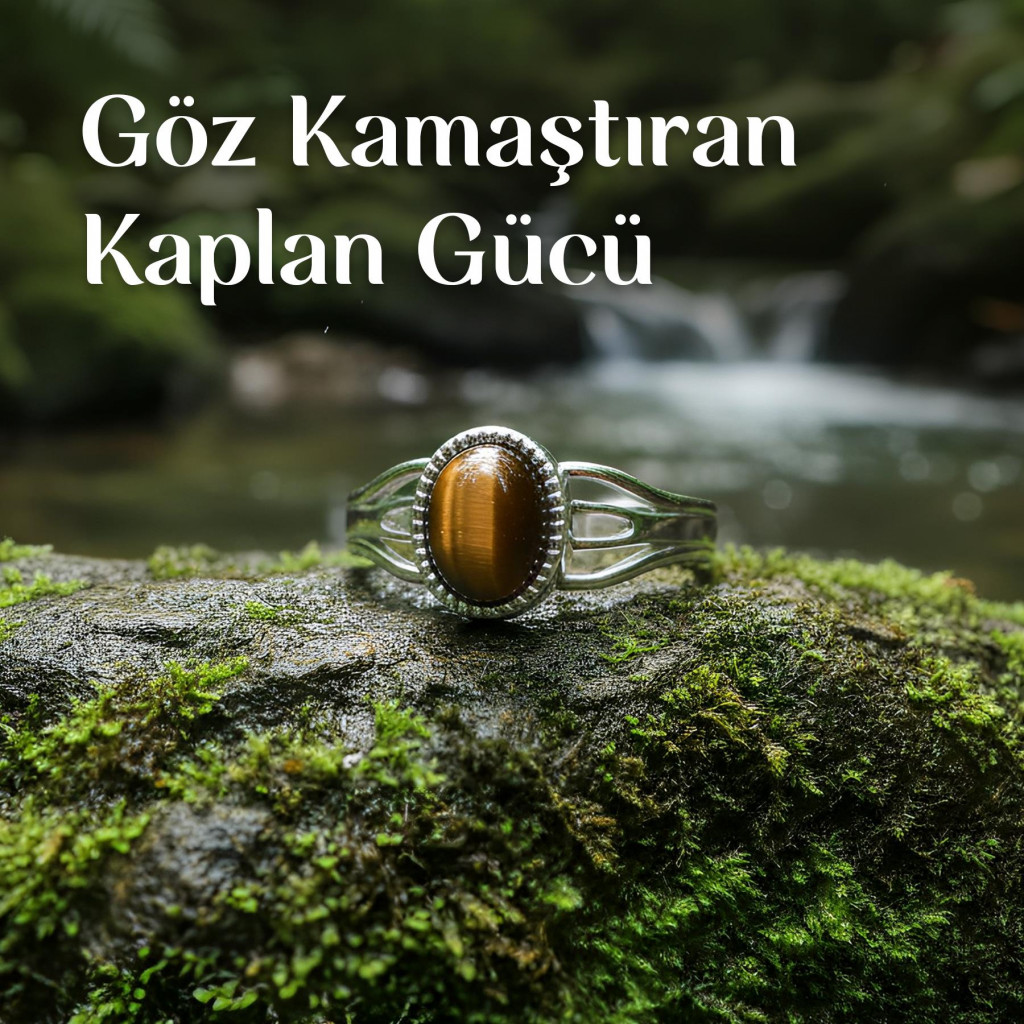 Kaplan Gözü Taşı Çelik Yüzük - Kararmaz