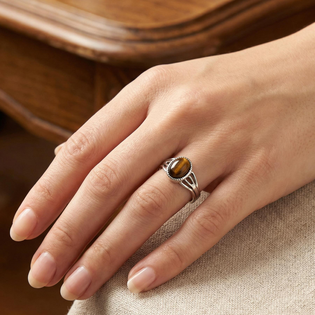 Kaplan Gözü Taşı Çelik Yüzük - Kararmaz