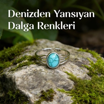 Sentetik Turkuaz Taşı Çelik Yüzük - 2