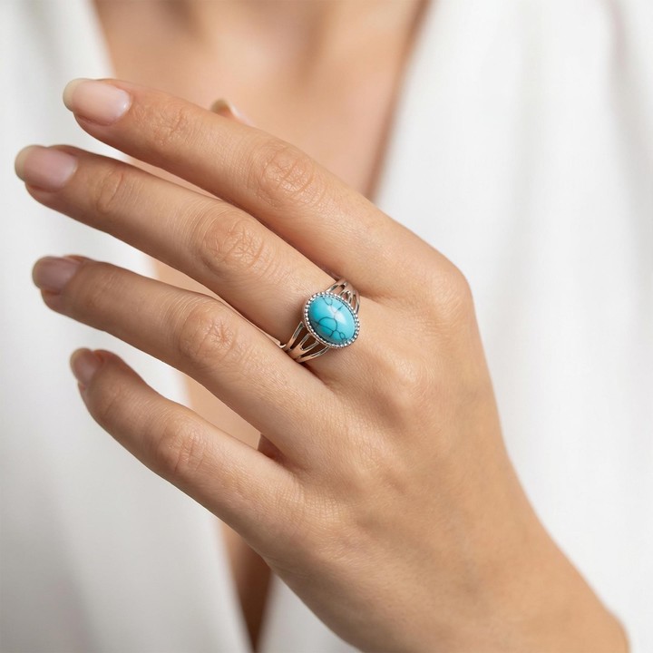 Sentetik Turkuaz Taşı Çelik Yüzük - 1