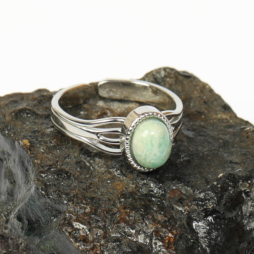 Amazonit Taşı Çelik Yüzük