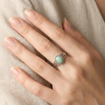 Amazonit Taşı Çelik Yüzük - 2
