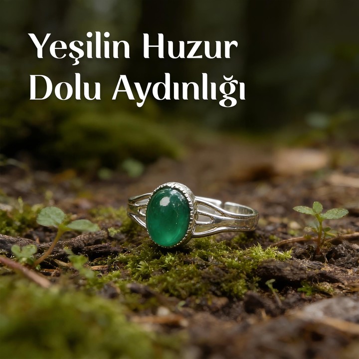 Yeşil Akik Taşı Çelik Yüzük - 2