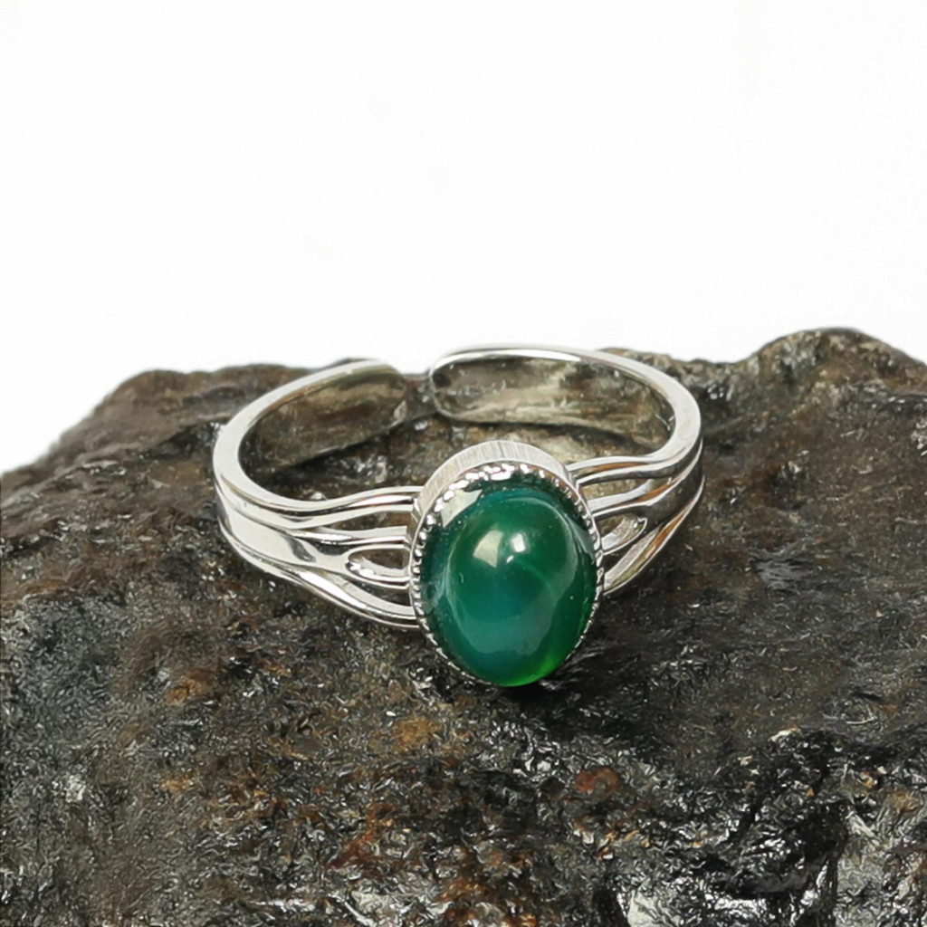 Yeşil Akik Taşı Çelik Yüzük