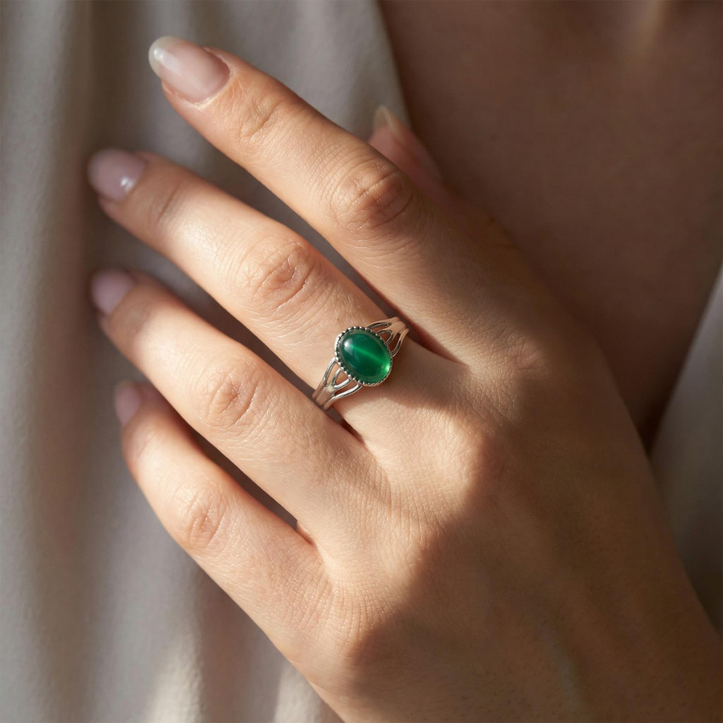 Yeşil Akik Taşı Çelik Yüzük