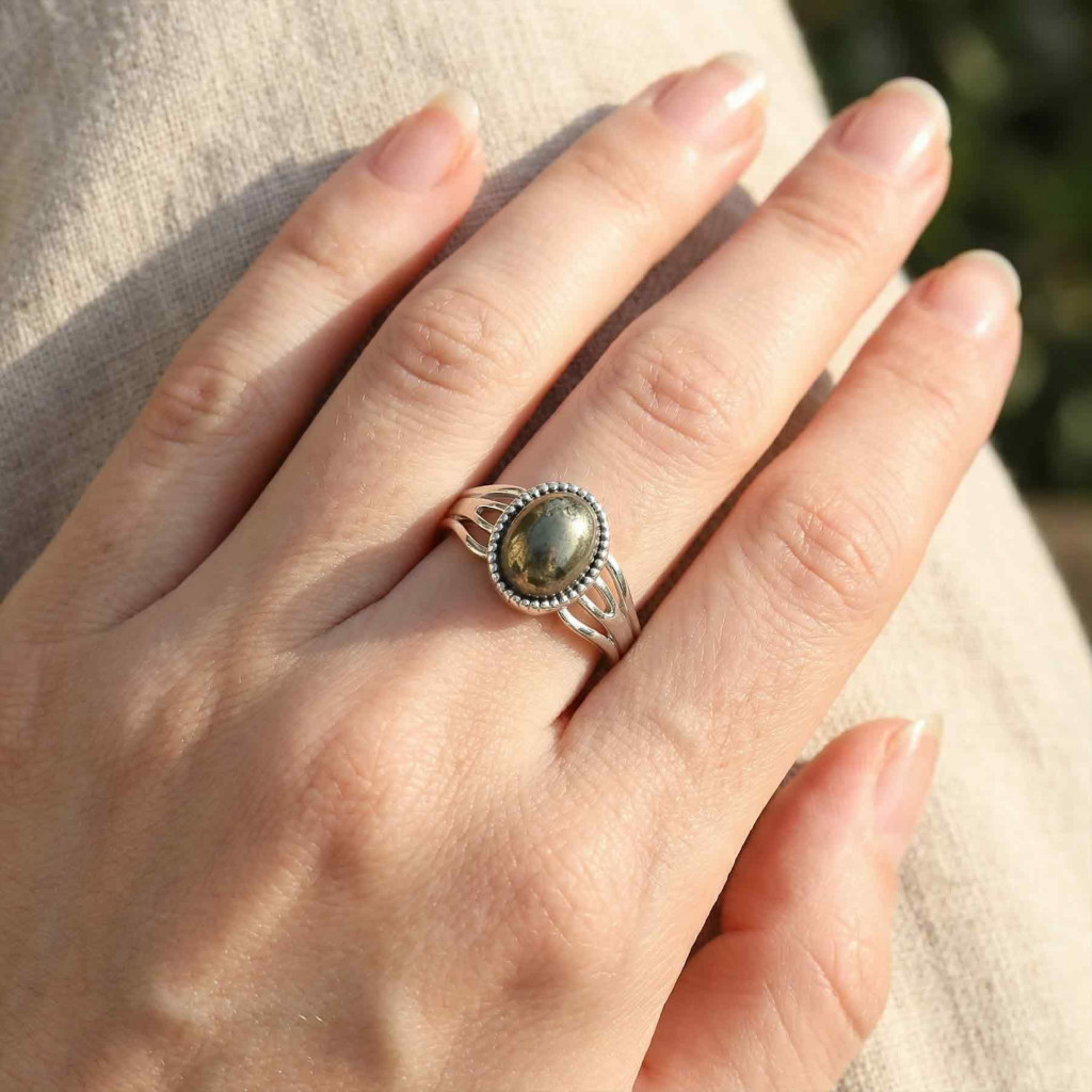 Pirit Taşı Çelik Yüzük - Kararmaz