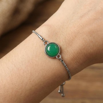 Yeşil Akik Taşı Çelik Bileklik 10 mm – Kararmaz - 2