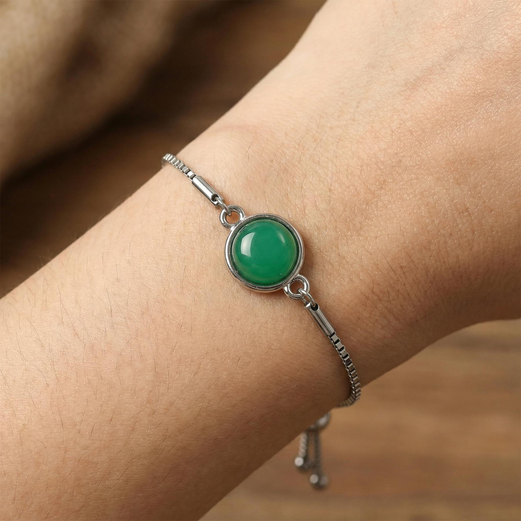 Yeşil Akik Taşı Çelik Bileklik 10 mm – Kararmaz