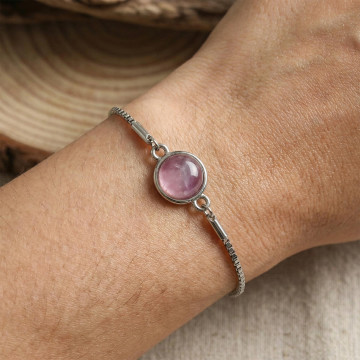 Ametist Taşı Çelik Bileklik 10 mm – Kararmaz – Gümüş Renkli