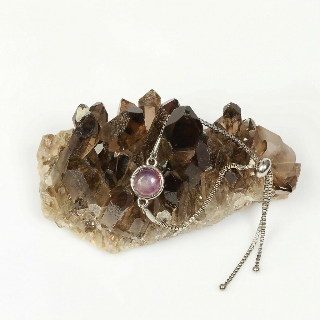 Ametist Taşı Çelik Bileklik 10 mm – Kararmaz – Gümüş Renkli