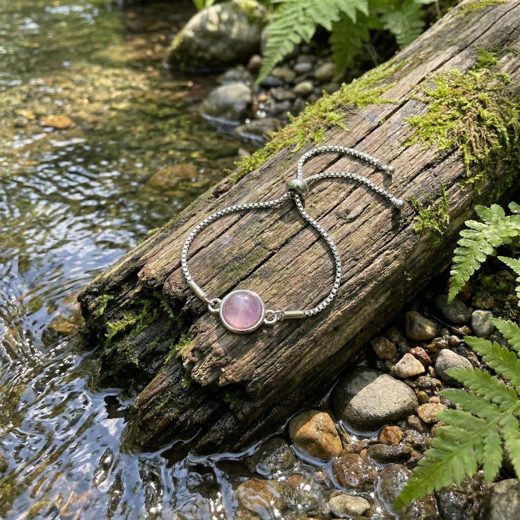 Ametist Taşı Çelik Bileklik 10 mm – Kararmaz – Gümüş Renkli