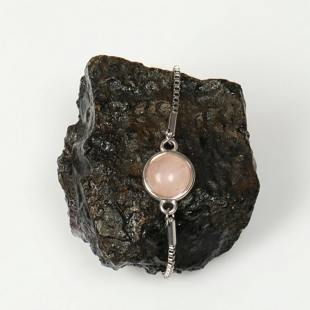 Açık Renkli Pembe Kuvars Taşı Çelik Bileklik 10 mm – Kararmaz