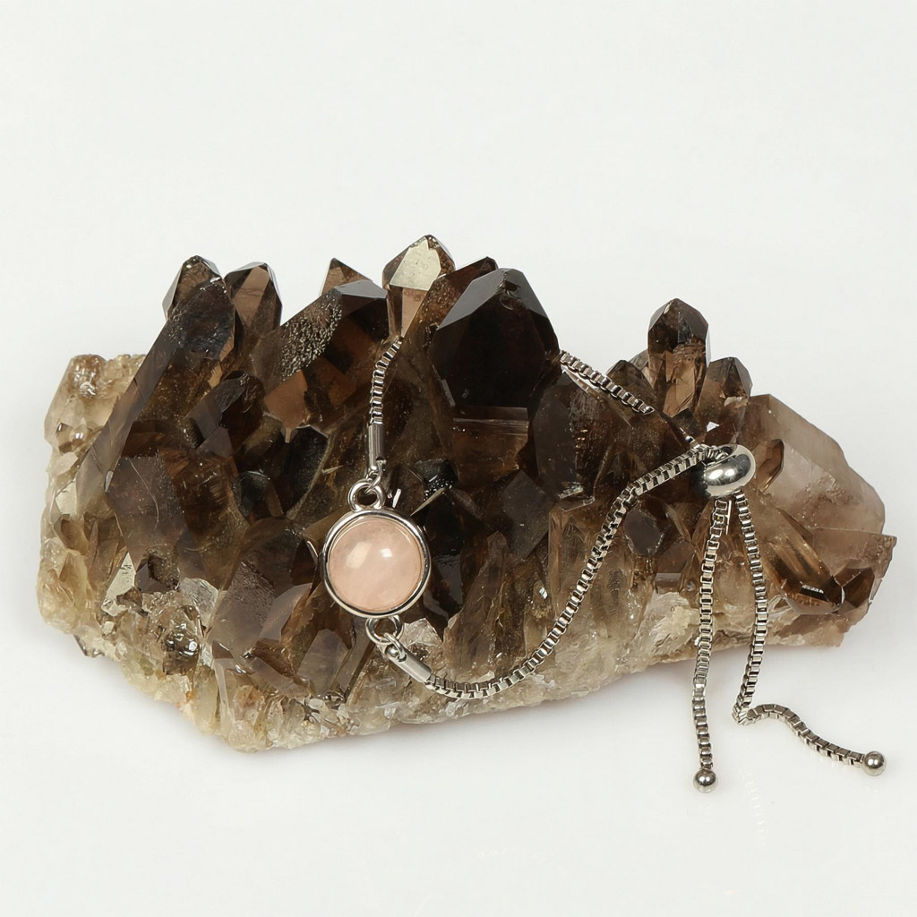 Açık Renkli Pembe Kuvars Taşı Çelik Bileklik 10 mm – Kararmaz