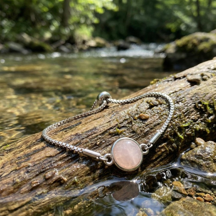 Açık Renkli Pembe Kuvars Taşı Çelik Bileklik 10 mm – Kararmaz - 2