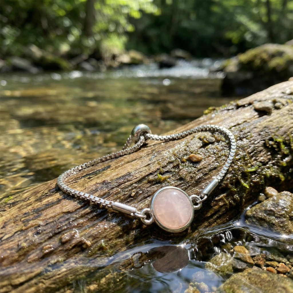 Açık Renkli Pembe Kuvars Taşı Çelik Bileklik 10 mm – Kararmaz