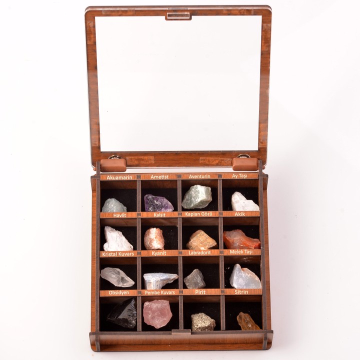 16 Adet Ham Doğal Taş Kütle - Ahşap Kutulu