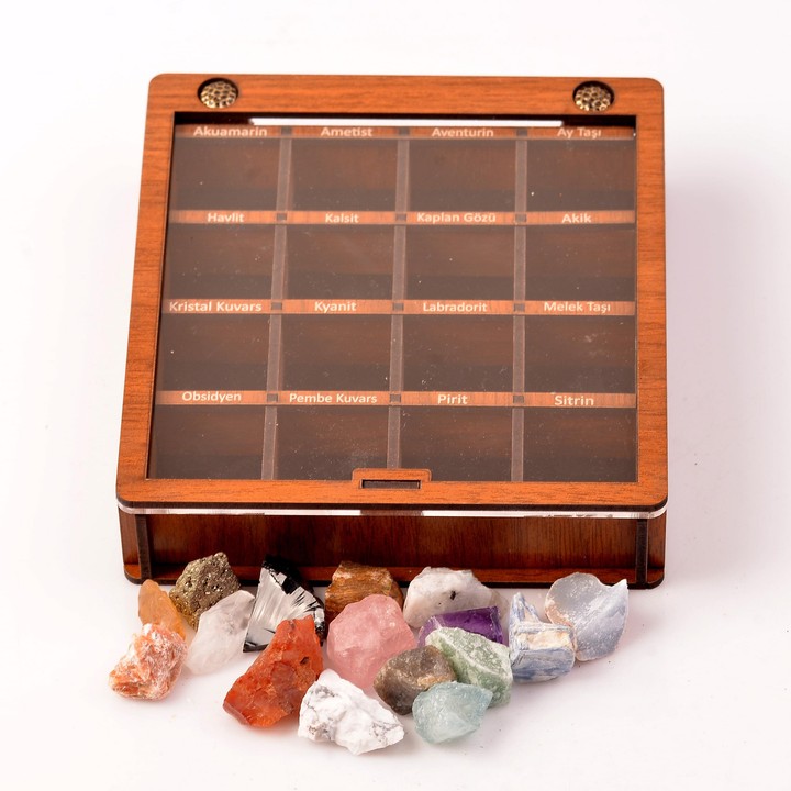 16 Adet Ham Doğal Taş Kütle - Ahşap Kutulu