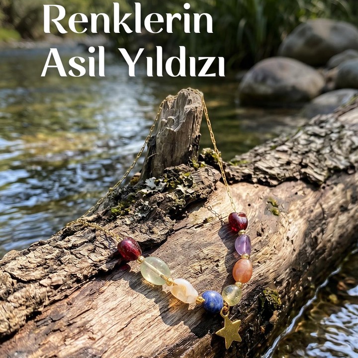Yıldız Model 7 Çakra Doğal Taş Kolye Çelik Zincirli