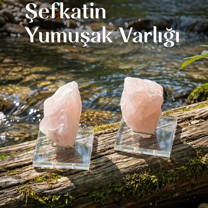 Pembe Kuvars Taşı Ham Parça – Plexi Stantlı