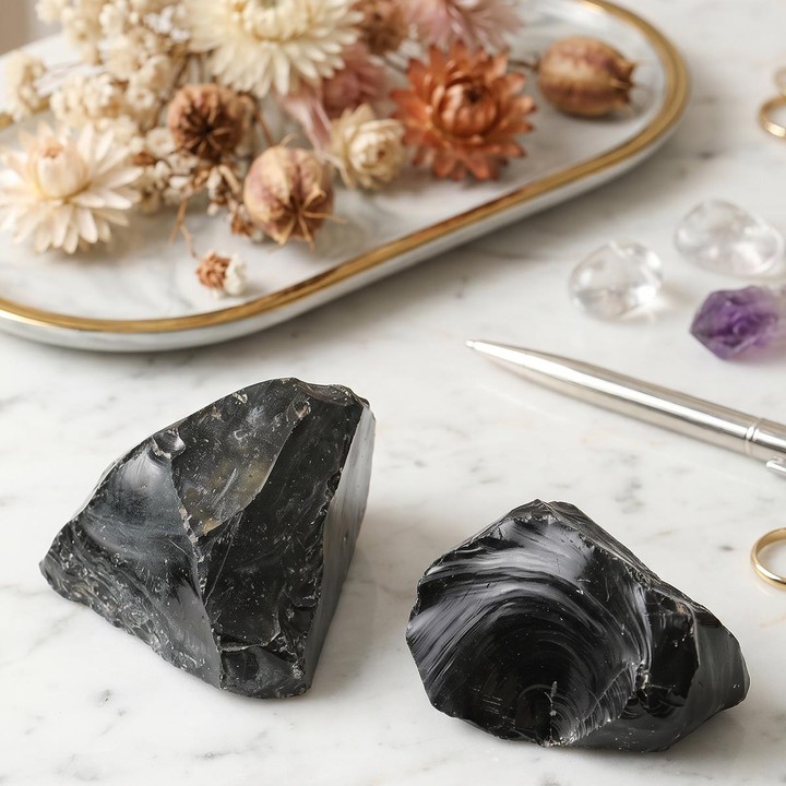 Obsidyen Taşı Ham Parça – Plexi Stantlı