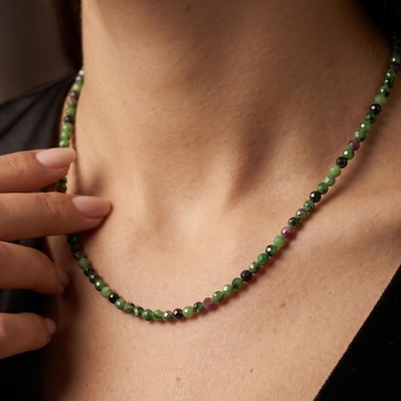 Anyolit Taşı – Ruby Zoisit – Faset Kesim Kolye – 3 mm – Paslanmaz Çelik - 1