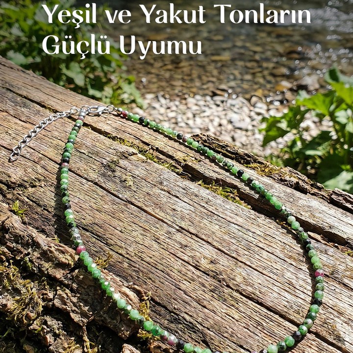 Anyolit Taşı – Ruby Zoisit – Faset Kesim Kolye – 3 mm – Paslanmaz Çelik