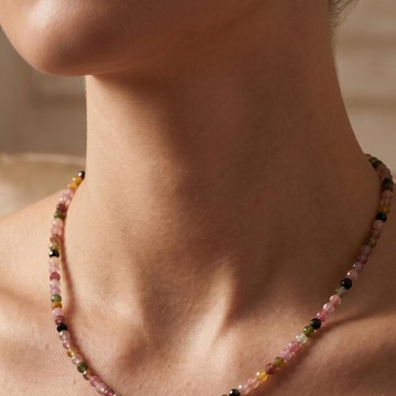 Renkli Turmalin Taşı Faset Kesim Kolye – 3 mm – Paslanmaz Çelik - 1
