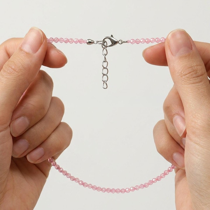 Pembe Zirkon Taşı Faset Kesim Dizi Kolye – 3 mm – Paslanmaz Çelik