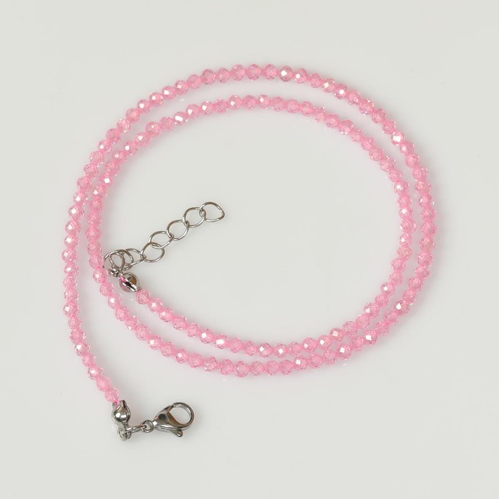 Pembe Zirkon Taşı Faset Kesim Dizi Kolye – 3 mm – Paslanmaz Çelik