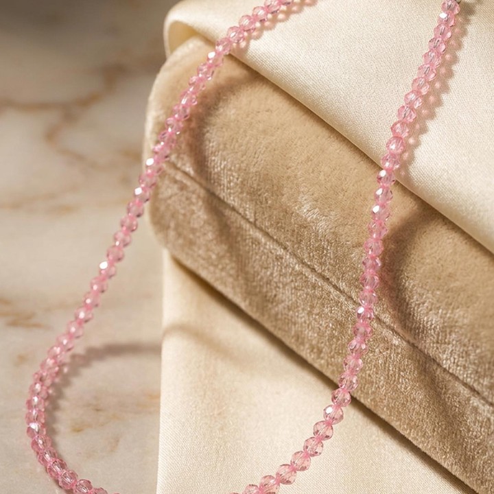 Pembe Zirkon Taşı Faset Kesim Dizi Kolye – 3 mm – Paslanmaz Çelik